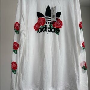 Adidas White Tee with Red Rose Graphic